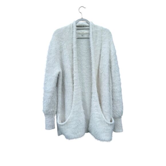 Anthropologie Knitted & Knotted Women's Cardigan Sz small Ivory Fuzzy Knit Cozy - Picture 1 of 7